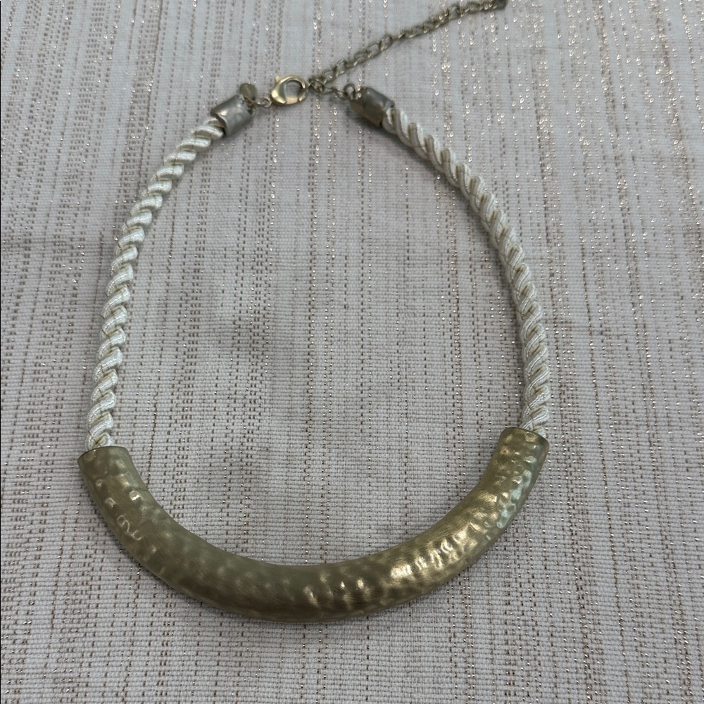 Chico’s Elegant Hammered Brush Gold and White Necklace